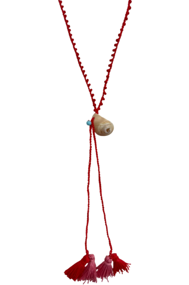 Collana Lunga Rossa con nappine e conchiglia